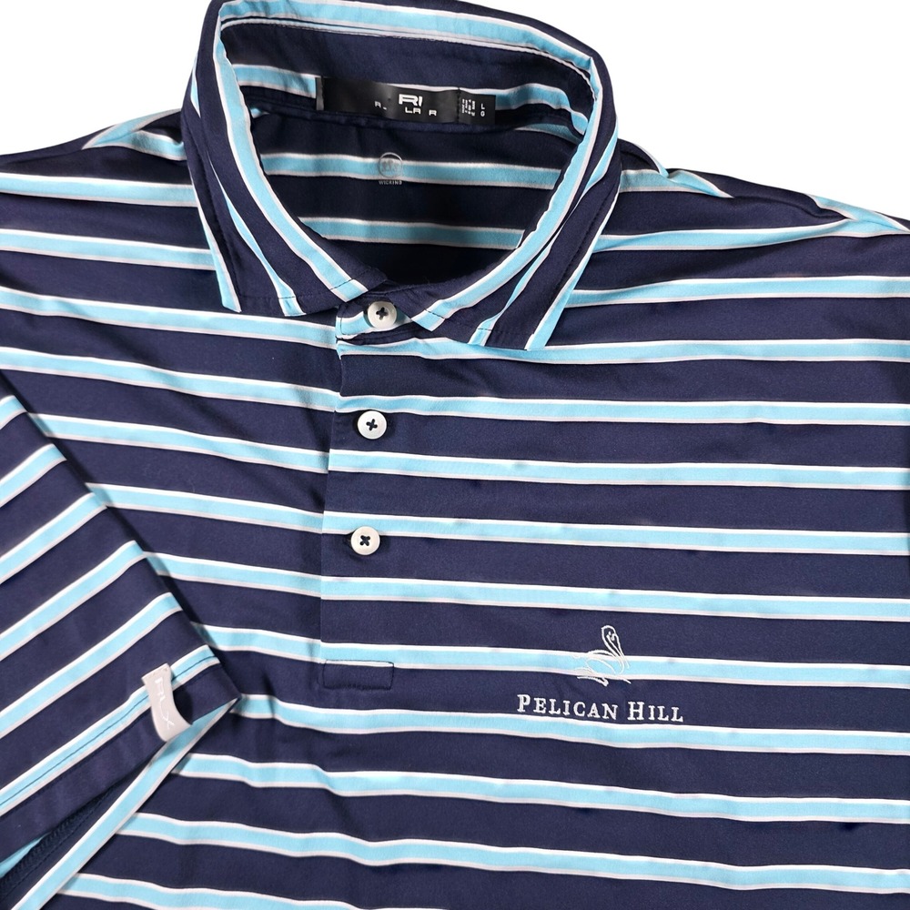 Peter Millar Polo Mens Large Blue Striped Pelican Hill Wicking Performance